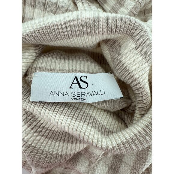 Anna Seravalli Ribbed Checkered Beige & White Turtleneck Sweater Medium - Picture 4 of 7